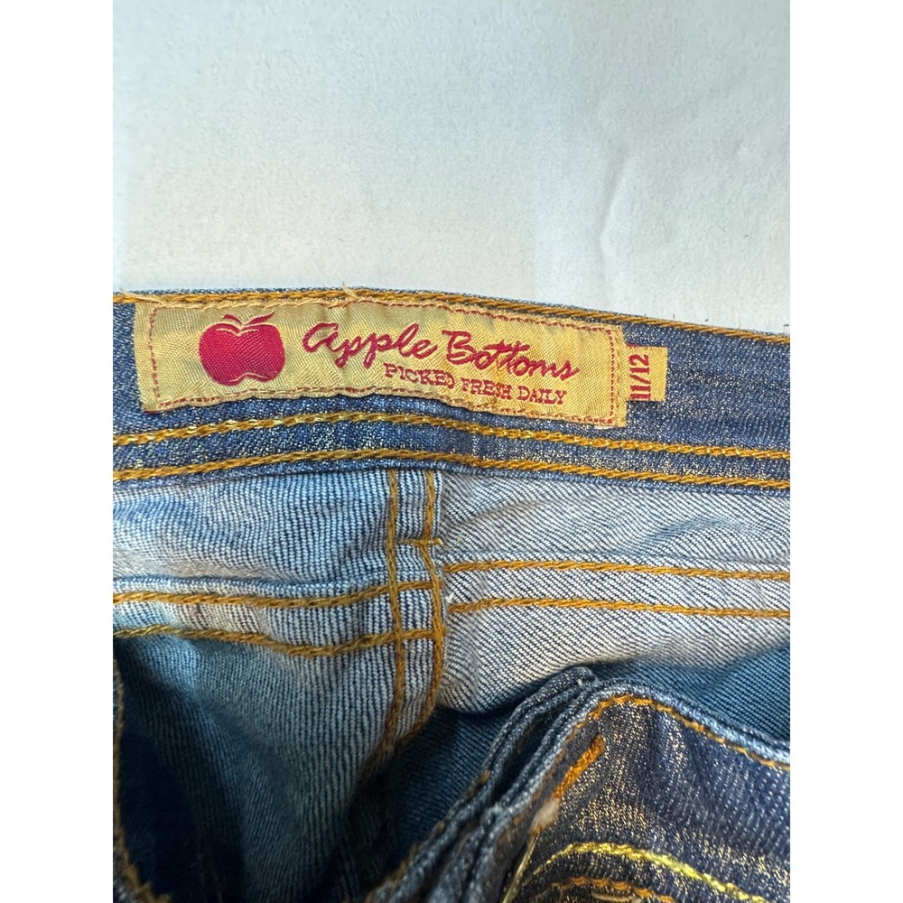 Apple Bottoms Gold Shimmer Metallic Dark Wash Straight Leg Jeans Womens 11/12 - Picture 2 of 16